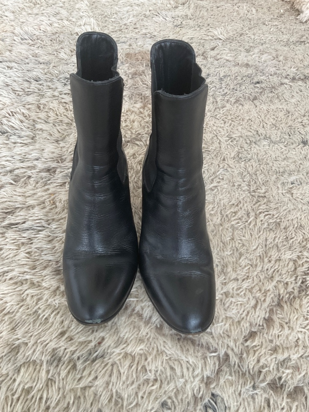 Black Vibram Style Heeled Leather Boots - Picture 13 of 14
